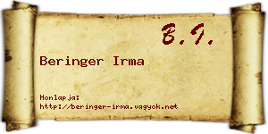 Beringer Irma névjegykártya